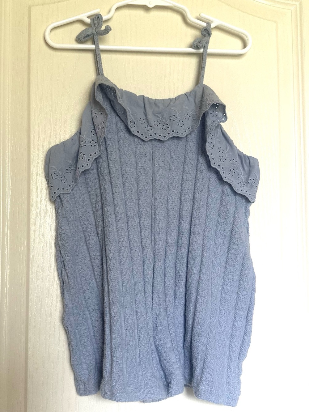 Zara Light Blue Eyelet-Trim Cold-Shoulder Knit Romper